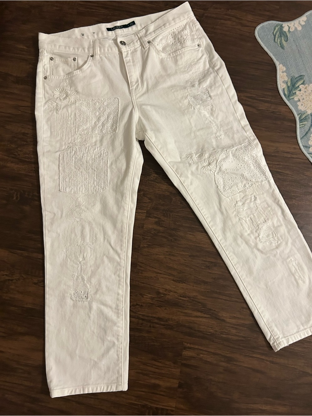 White Embroidered Patchwork Ralph Lauren Jeans